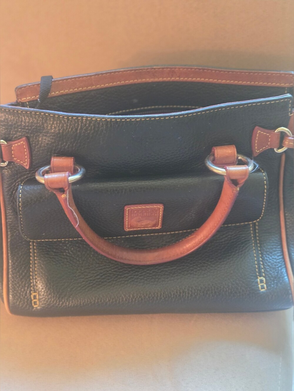 D&B Leather Satchel with Brown Trim and Handles.